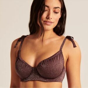 Abercrombie and Fitch Curve Love Tie-Strap Underwire Bikini Top Shimmer NWOT